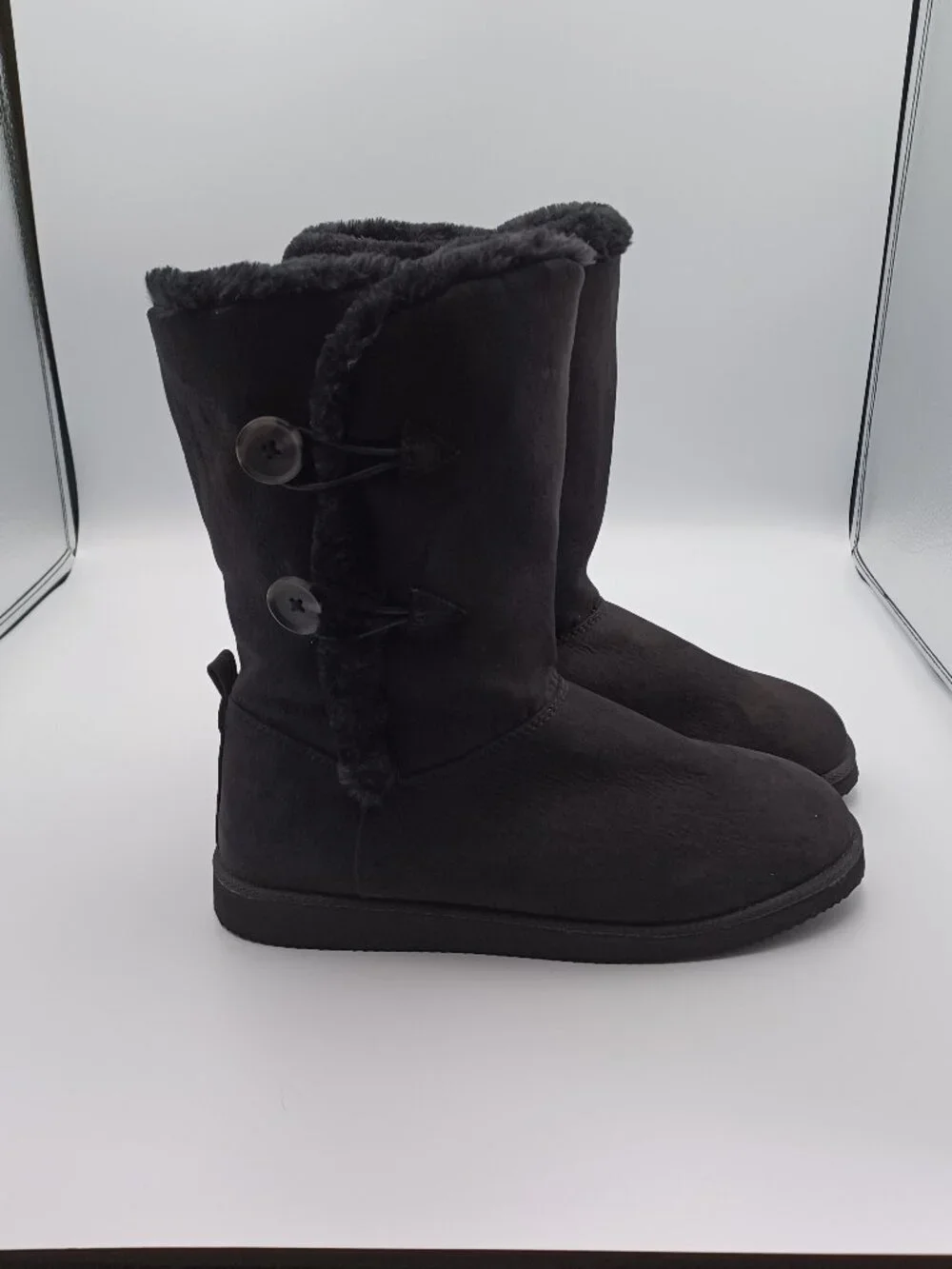 Women's Faux Fur Lined Black Winter Boots Flat Heel 10